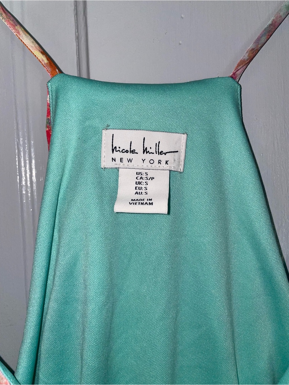 Nicole Miller Multicolor Abstract Print Maxi Dress with Mint Lining - Picture 5 of 7